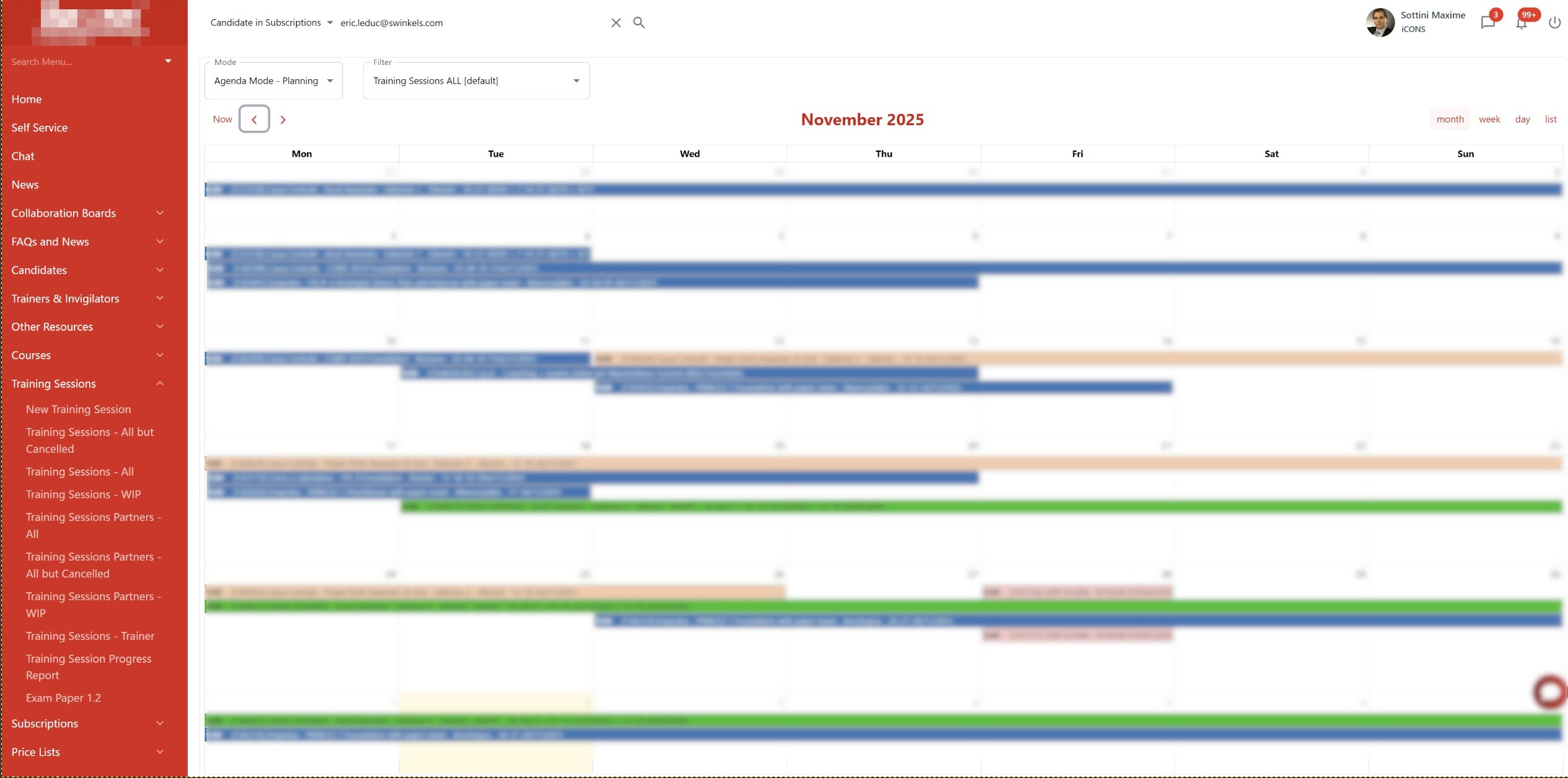 Gestione Training Sessions su TrainingNow