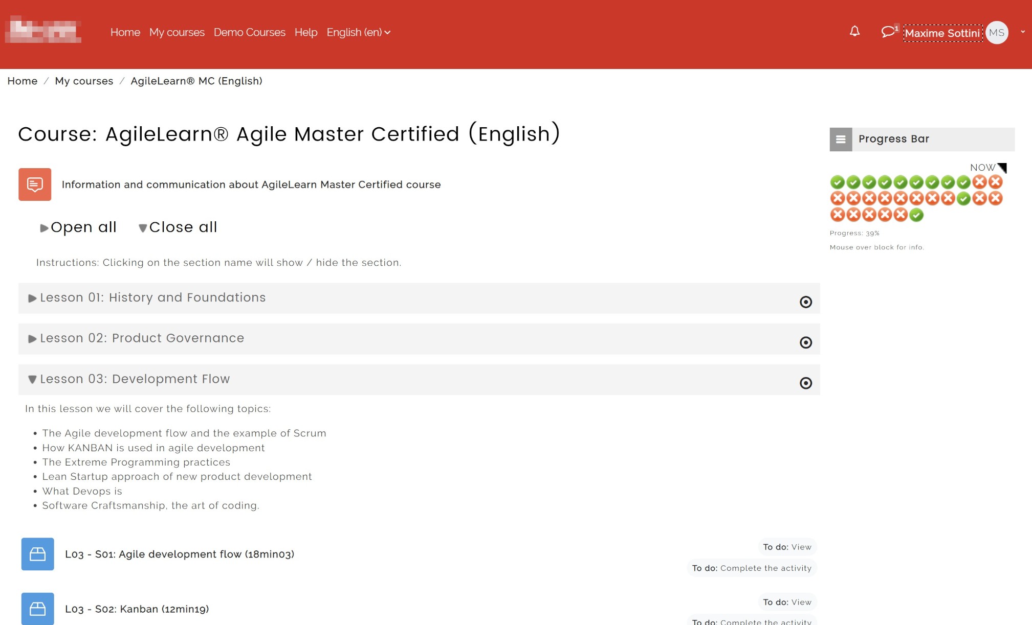 Gestione dei corsi di TrainingNow