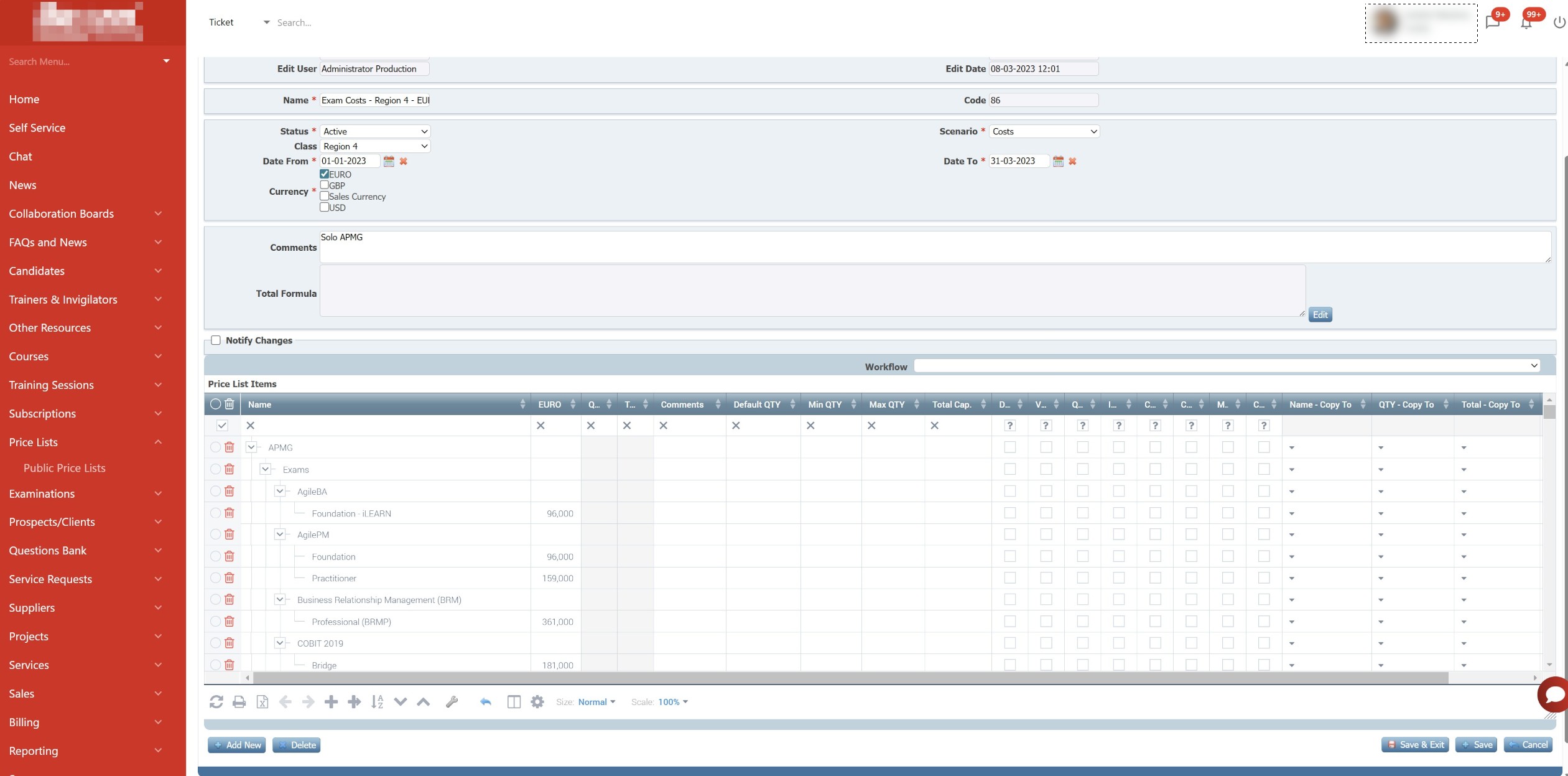 Listini prezzi TrainingNow