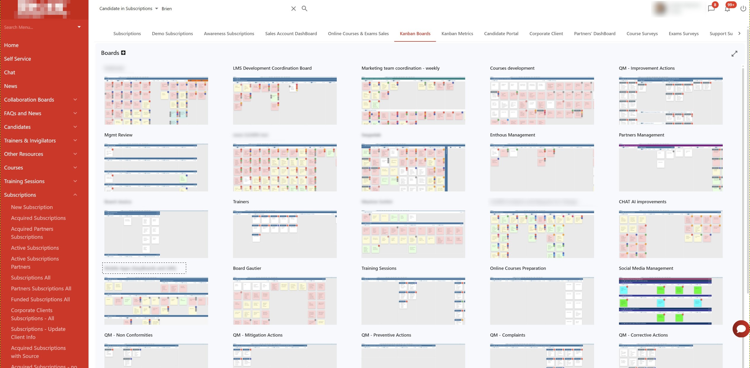 TrainingNow kanban boards